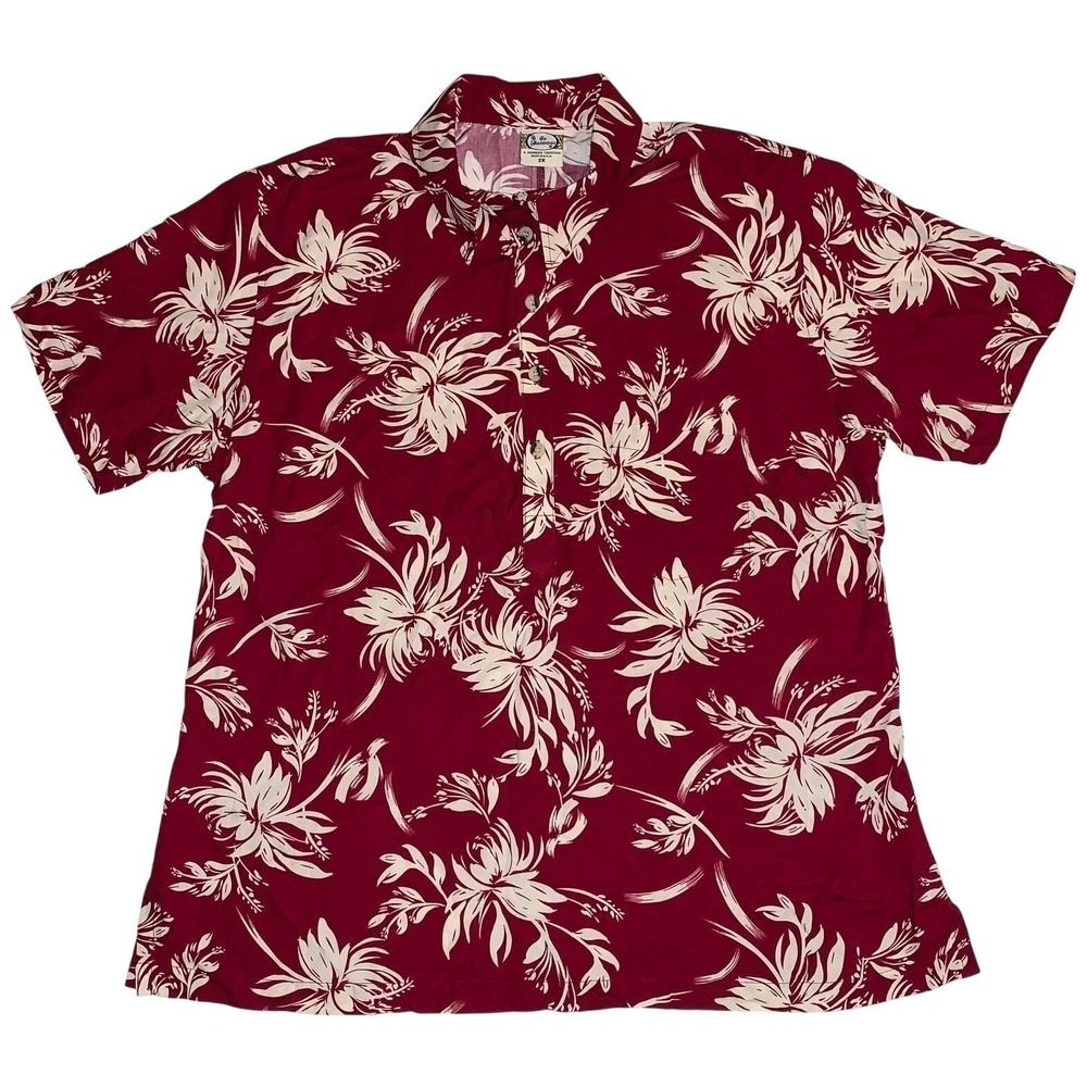 Go Barefoot Men's 2XL Maroon Rayon Shirt Floral Hawaiian Button Up Short Sleeve
